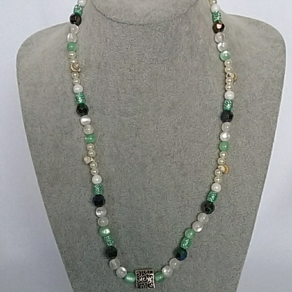 Seashell blue and green beaded necklace